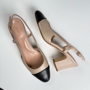 Talbots Nappa Leather Two-Tone‎ Slingback Beige and Black Pumps Women's Size 6.5